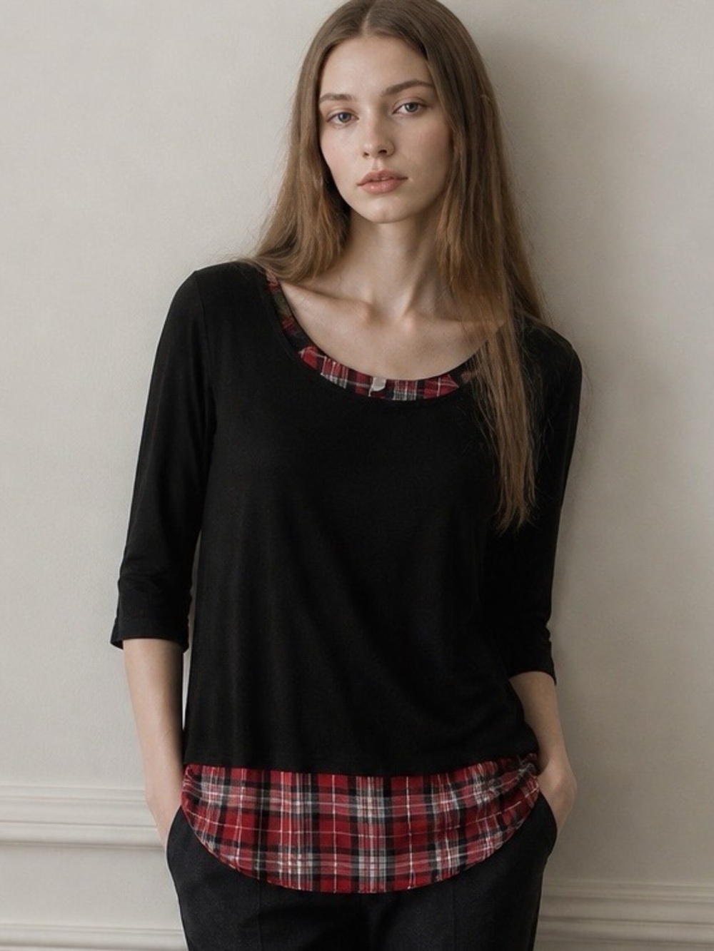 Bongo 3/4 Sleeve Black Open Back Sweater
